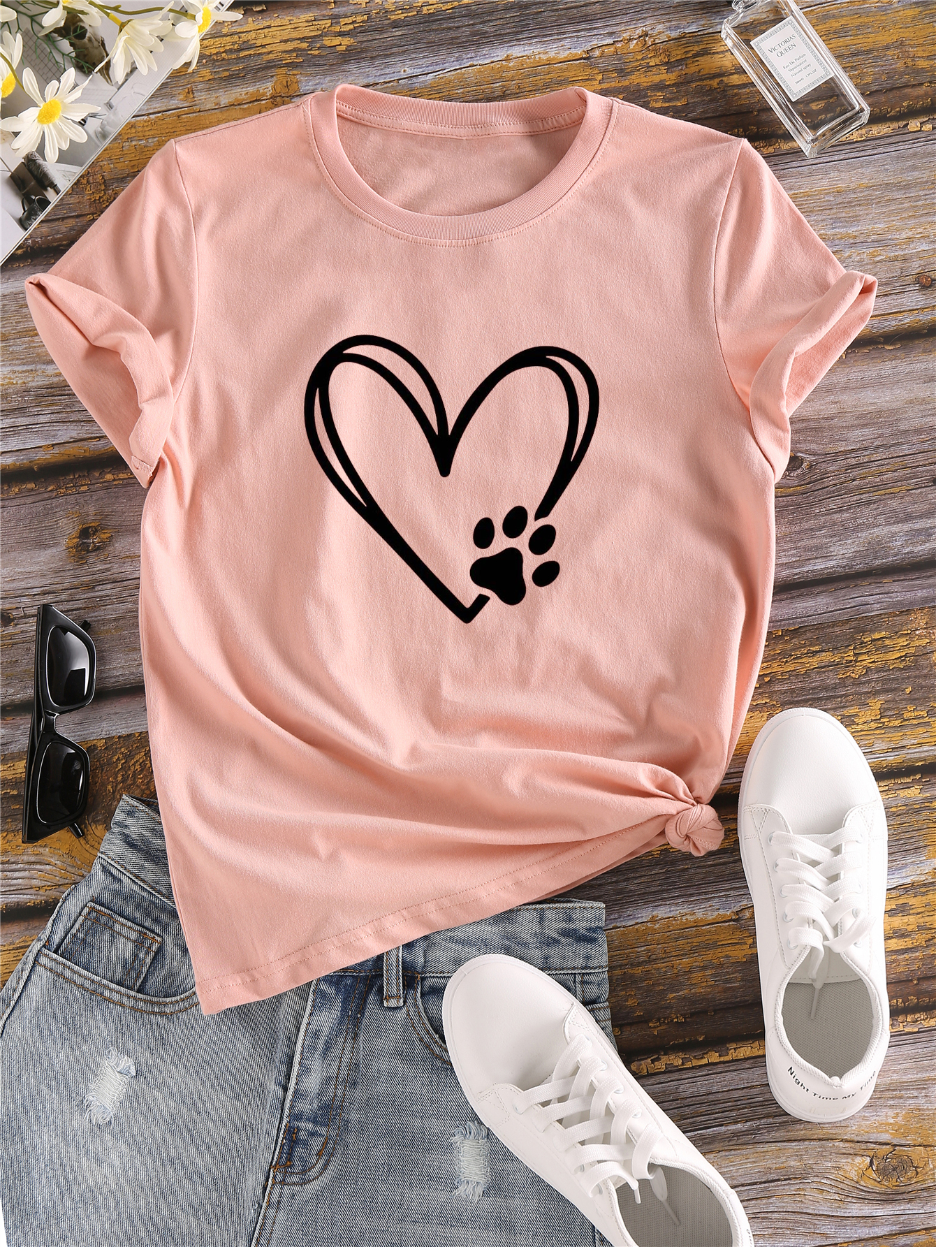 love cartoon print crew neck t shirt casual loose short sleeve fashion summer t shirts tops womens clothing details 4
